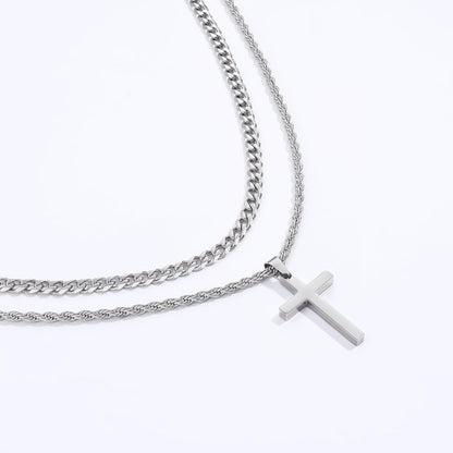 Valentines Gifts for Him - 2 Pcs Cross Necklace Chain for Men and Women, Layered Mens Cross Necklaces Stainless Steel Pendant Cuban Link Rope Chain 16-26 Inch, Jewelry Gift