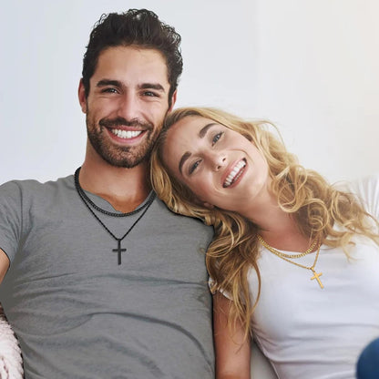 Valentines Gifts for Him - 2 Pcs Cross Necklace Chain for Men and Women, Layered Mens Cross Necklaces Stainless Steel Pendant Cuban Link Rope Chain 16 - 26 Inch, Jewelry Gift - WORLD TIME VISITS