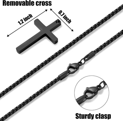 Valentines Gifts for Him - Cross Necklace for Men, Silver/Gold/Black Mens Cross Necklaces with 2.5Mm Cross Chain and Stainless Steel Cross Pendant, Box Chain 16-24 Inch, Jewelry Gift