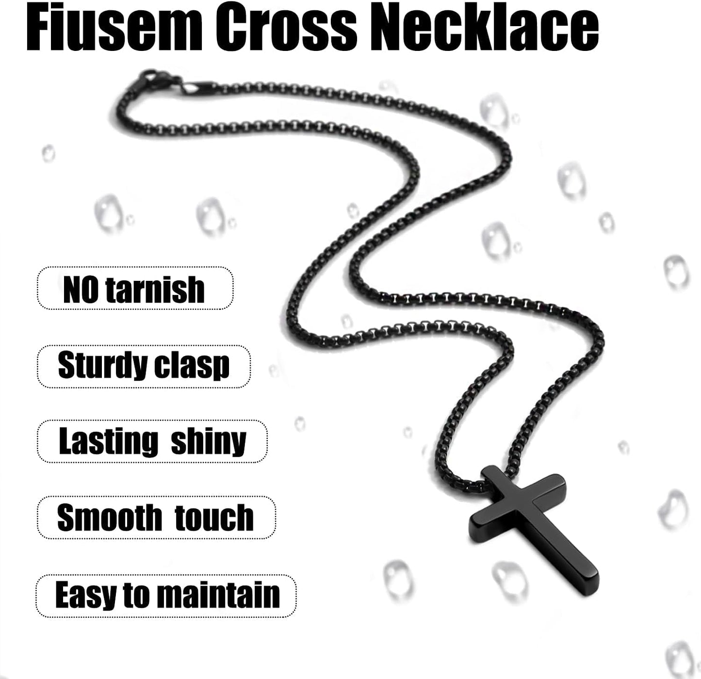 Valentines Gifts for Him - Cross Necklace for Men, Silver/Gold/Black Mens Cross Necklaces with 2.5Mm Cross Chain and Stainless Steel Cross Pendant, Box Chain 16-24 Inch, Jewelry Gift
