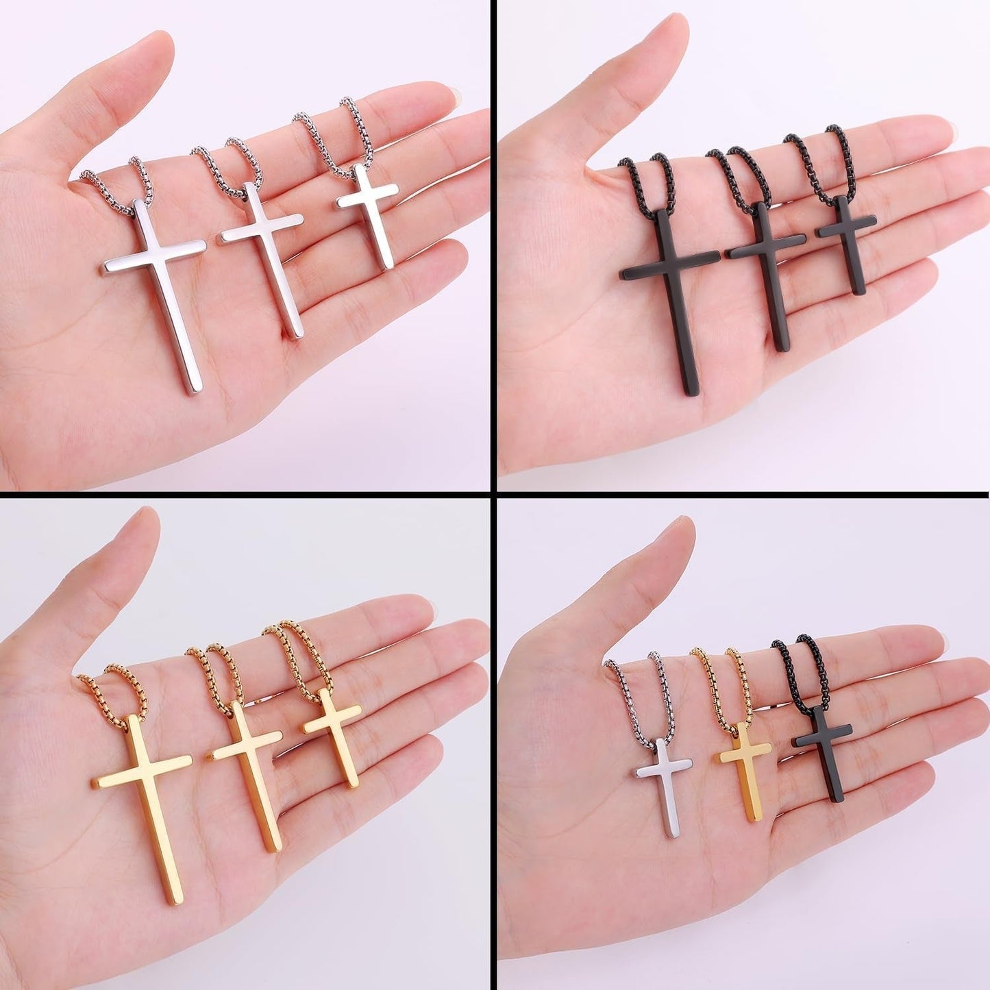 Valentines Gifts for Him - Cross Necklace for Men, Silver/Gold/Black Mens Cross Necklaces with 2.5Mm Cross Chain and Stainless Steel Cross Pendant, Box Chain 16-24 Inch, Jewelry Gift
