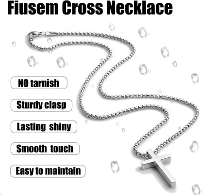 Valentines Gifts for Him - Cross Necklace for Men, Silver/Gold/Black Mens Cross Necklaces with 2.5Mm Cross Chain and Stainless Steel Cross Pendant, Box Chain 16-24 Inch, Jewelry Gift