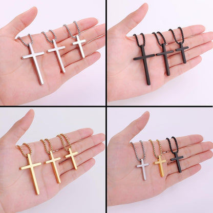 Valentines Gifts for Him - Cross Necklace for Men, Silver/Gold/Black Mens Cross Necklaces with 2.5Mm Cross Chain and Stainless Steel Cross Pendant, Box Chain 16-24 Inch, Jewelry Gift