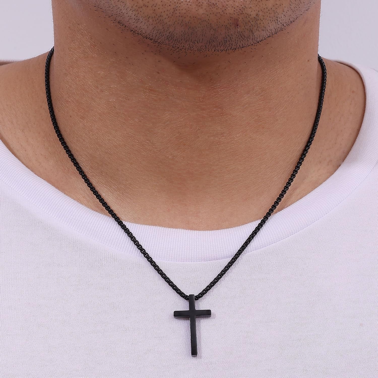 Valentines Gifts for Him - Cross Necklace for Men, Silver/Gold/Black Mens Cross Necklaces with 2.5Mm Cross Chain and Stainless Steel Cross Pendant, Box Chain 16 - 24 Inch, Jewelry Gift - WORLD TIME VISITS