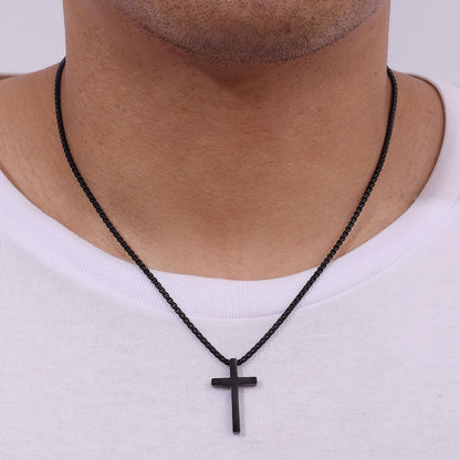 Valentines Gifts for Him - Cross Necklace for Men, Silver/Gold/Black Mens Cross Necklaces with 2.5Mm Cross Chain and Stainless Steel Cross Pendant, Box Chain 16 - 24 Inch, Jewelry Gift - WORLD TIME VISITS