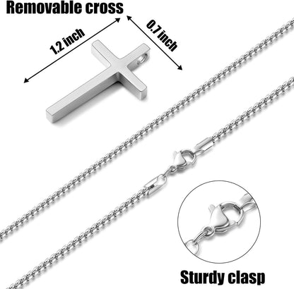 Valentines Gifts for Him - Cross Necklace for Men, Silver/Gold/Black Mens Cross Necklaces with 2.5Mm Cross Chain and Stainless Steel Cross Pendant, Box Chain 16-24 Inch, Jewelry Gift