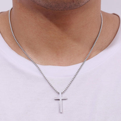 Valentines Gifts for Him - Cross Necklace for Men, Silver/Gold/Black Mens Cross Necklaces with 2.5Mm Cross Chain and Stainless Steel Cross Pendant, Box Chain 16-24 Inch, Jewelry Gift