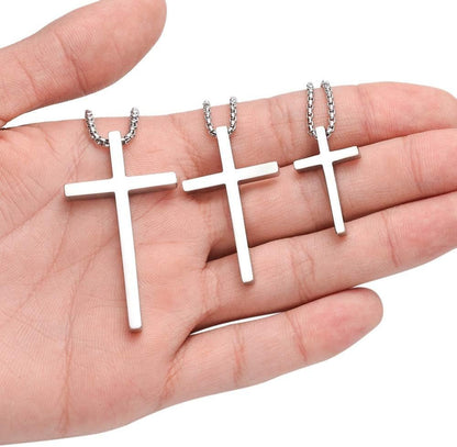 Valentines Gifts for Him Men Teen Boys -Cross Necklace for Men, Silver Black Gold Stainless Steel Plain Cross Pendant Necklace Box Chain 16-30 Inch