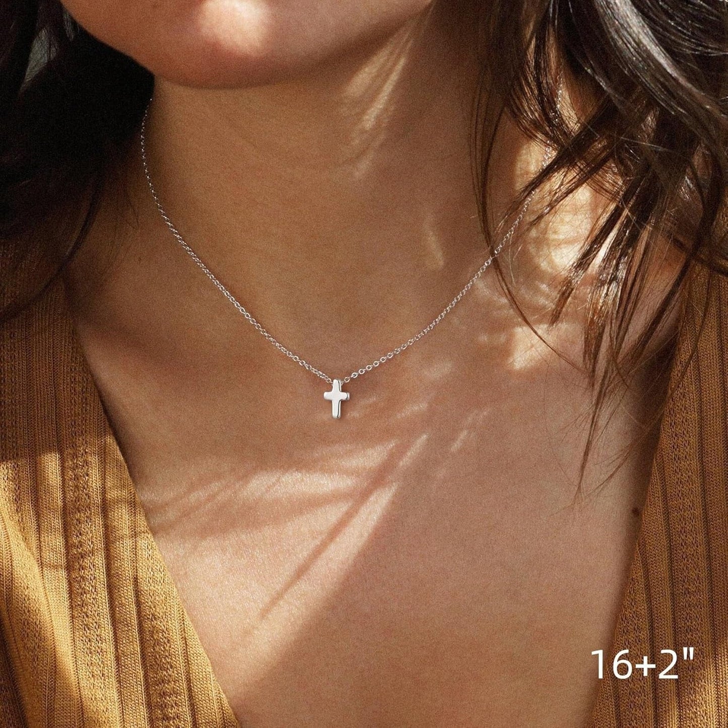 Valentines Gifts for Kids Girls -Cross Necklace for Women Teen Girls, Dainty 14K Real Gold Plated Cross Pendant Necklace Sideways Cross Choker Layered Necklace Gifts for Women Girl