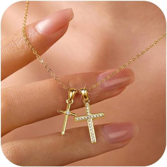 Valentines Gifts S925 Sterling Silver Heart Necklace for Women Dainty 14K Gold Plated CZ Infinity Double Cross Star Pendant Choker Necklaces Trendy Bead Chain Jewelry Gifts for Mom Daughter - WORLD TIME VISITS
