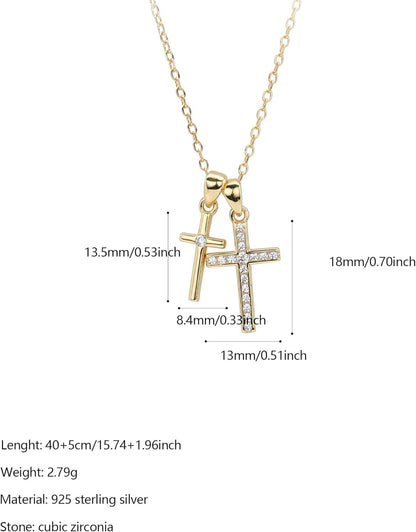 Valentines Gifts S925 Sterling Silver Heart Necklace for Women Dainty 14K Gold Plated CZ Infinity Double Cross Star Pendant Choker Necklaces Trendy Bead Chain Jewelry Gifts for Mom Daughter