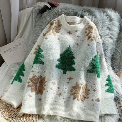 VANGULL Brand Women Christmas Snowflake Pullover Sweater Autumn Winter Thicken Casual Soft Loose Round Neck Long Sleeves Knitted Top