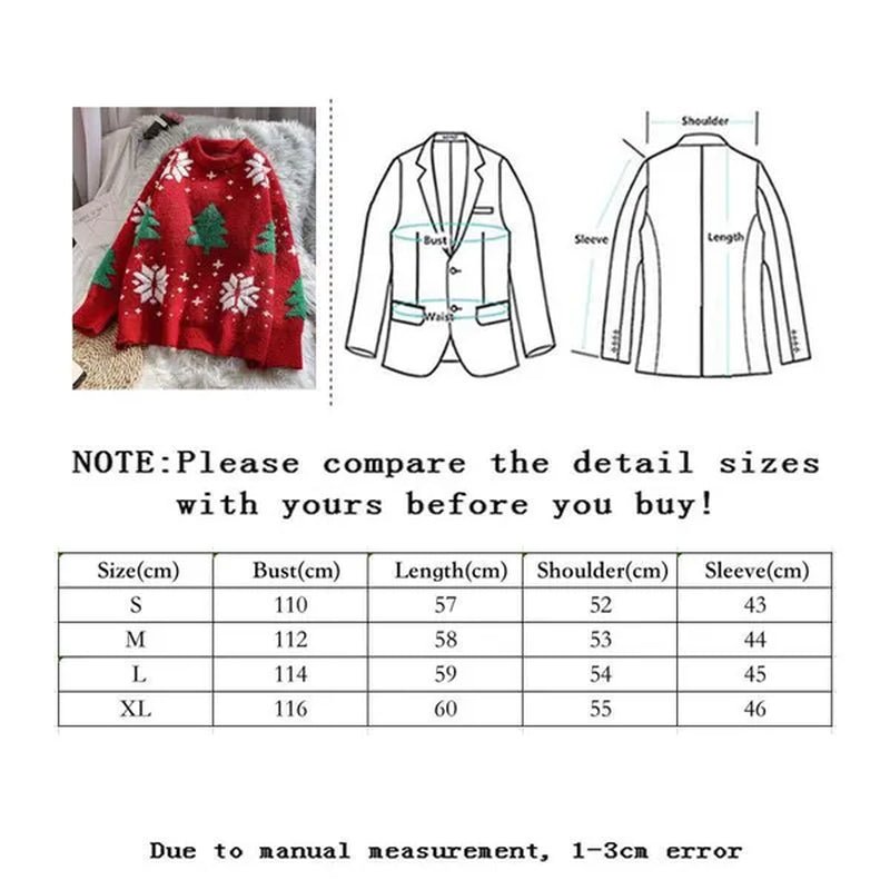 VANGULL Brand Women Christmas Snowflake Pullover Sweater Autumn Winter Thicken Casual Soft Loose Round Neck Long Sleeves Knitted Top - WORLD TIME VISITS