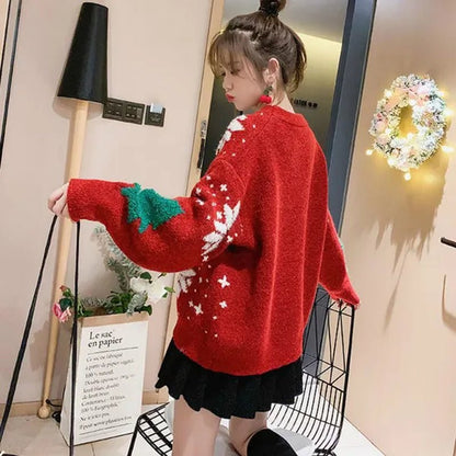VANGULL Brand Women Christmas Snowflake Pullover Sweater Autumn Winter Thicken Casual Soft Loose Round Neck Long Sleeves Knitted Top - WORLD TIME VISITS