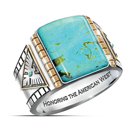 Vintage 925 Pure Sterling Silver Natural Gemstone Turquoise Diamond Ring Men Party Fine Jewelry - WORLD TIME VISITS