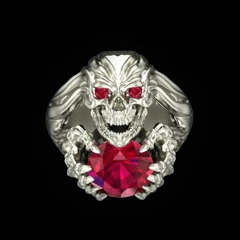 Vintage 925 Silver Ring Punk Ring Skull Red Gem Ring Fashion Domineering Man Ring Size US 6-13