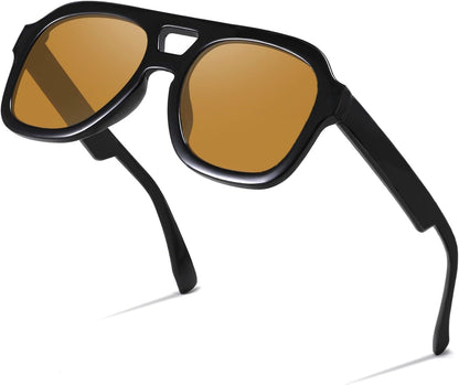 Vintage Aviator Sunglasses Double Bridge Women Men Large Square Thick Frame Trendy Eyewear UV400 B2846
