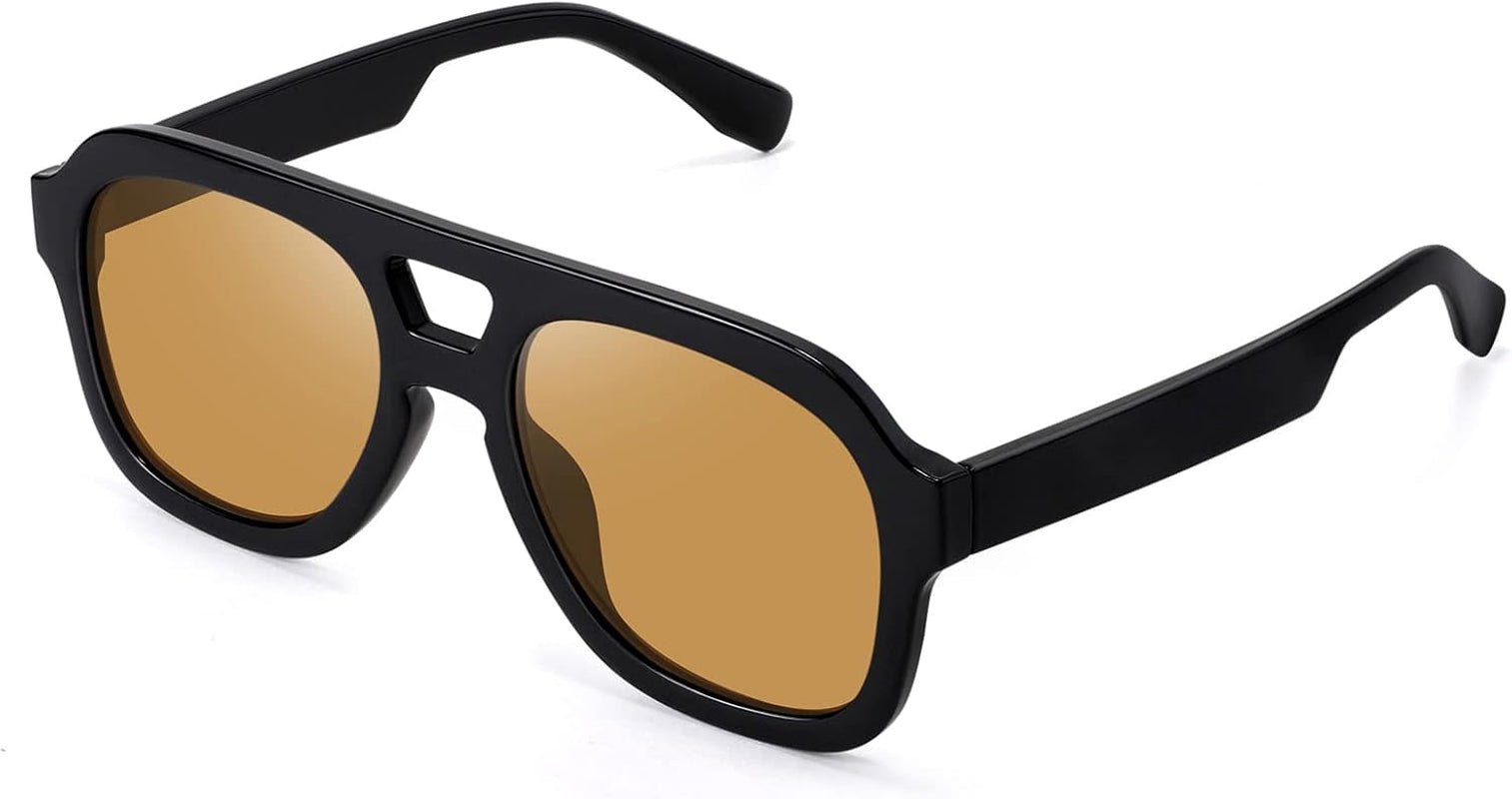 Vintage Aviator Sunglasses Double Bridge Women Men Large Square Thick Frame Trendy Eyewear UV400 B2846 - WORLD TIME VISITS