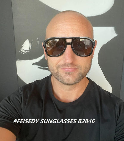 Vintage Aviator Sunglasses Double Bridge Women Men Large Square Thick Frame Trendy Eyewear UV400 B2846