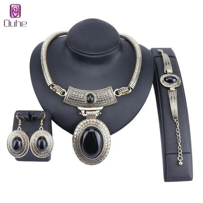 Vintage Dubai Retro Gold Big Turquoise Jewelry Sets Nigerian Wedding Costume Necklace Bracelet Earring Party gift