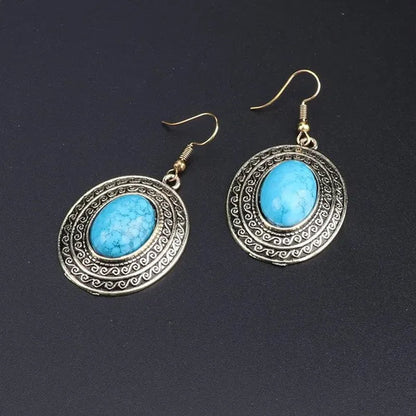 Vintage Dubai Retro Gold Big Turquoise Jewelry Sets Nigerian Wedding Costume Necklace Bracelet Earring Party gift - WORLD TIME VISITS