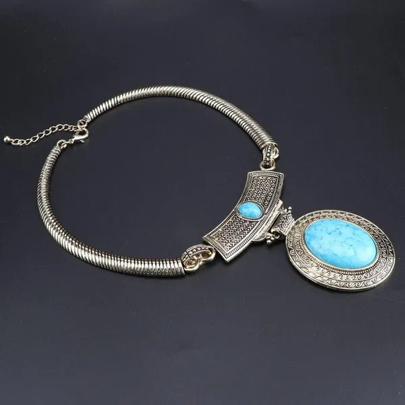 Vintage Dubai Retro Gold Big Turquoise Jewelry Sets Nigerian Wedding Costume Necklace Bracelet Earring Party gift - WORLD TIME VISITS