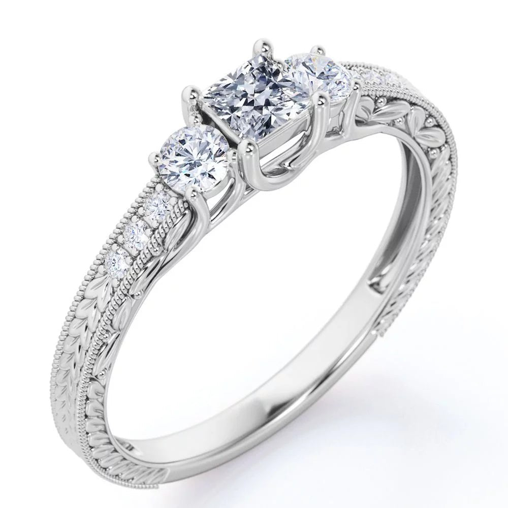 Vintage Half Carat Princess Cut Diamond - Channel Set Band - Edwardian Engagement Ring in 10K White Gold - WORLD TIME VISITS