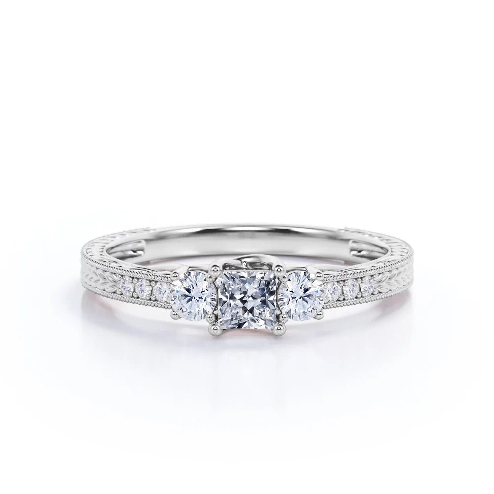 Vintage Half Carat Princess Cut Diamond - Channel Set Band - Edwardian Engagement Ring in 10K White Gold