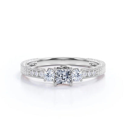 Vintage Half Carat Princess Cut Diamond - Channel Set Band - Edwardian Engagement Ring in 10K White Gold