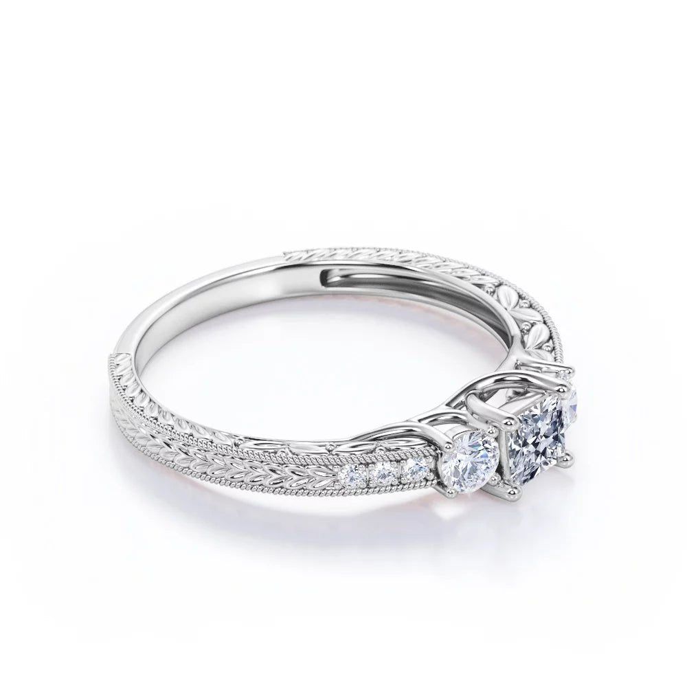 Vintage Half Carat Princess Cut Diamond - Channel Set Band - Edwardian Engagement Ring in 10K White Gold