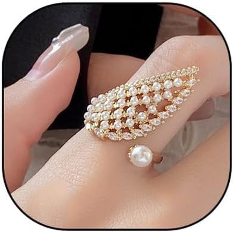Vintage Pearl Ring Stacking Promise Pearl Rings Adjustable Open Finger Ring Trendy Personality Statement Jewelry for Women - WORLD TIME VISITS