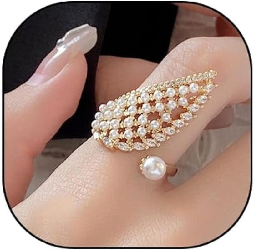 Vintage Pearl Ring Stacking Promise Pearl Rings Adjustable Open Finger Ring Trendy Personality Statement Jewelry for Women - WORLD TIME VISITS