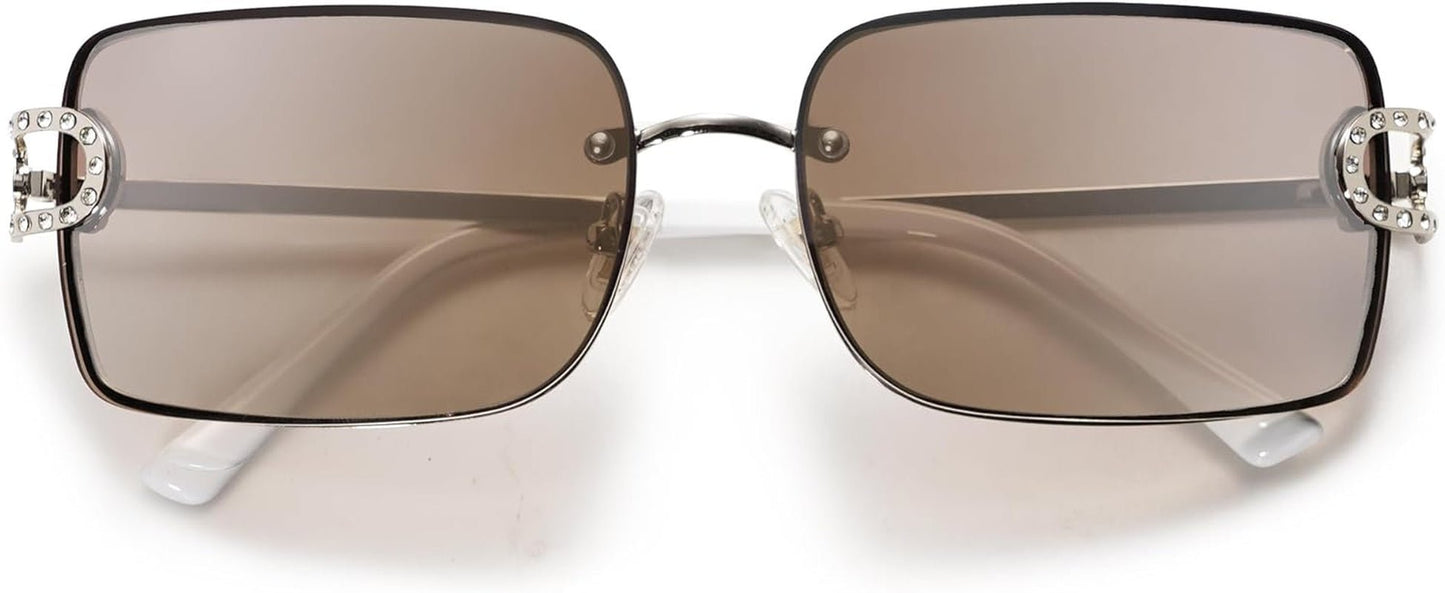 Vintage Rectangle Sunglasses for Women,Trendy Rimless 90S UV400 Womens Y2K Shades SJ1178