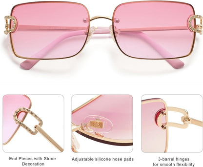 Vintage Rectangle Sunglasses for Women,Trendy Rimless 90S UV400 Womens Y2K Shades SJ1178