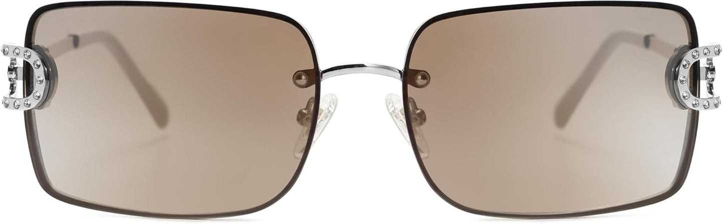 Vintage Rectangle Sunglasses for Women,Trendy Rimless 90S UV400 Womens Y2K Shades SJ1178