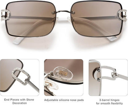 Vintage Rectangle Sunglasses for Women,Trendy Rimless 90S UV400 Womens Y2K Shades SJ1178