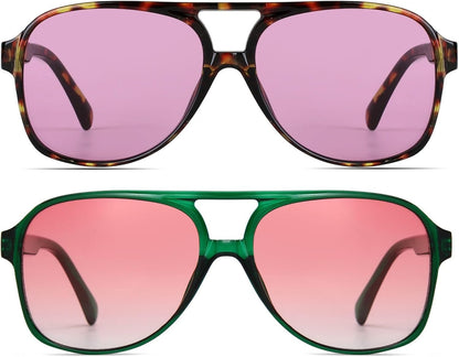 Vintage Retro 70S Sunglasses for Women Men Classic Large Square Aviator Trendy Glasses - WORLD TIME VISITS