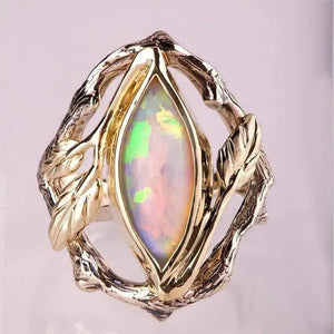 Vintage Style Women's Antique Silver Twig And Leaf Opal Ring Anniversary Gift Engagement Bridal Wedding Jewelry Rings Size 5-10