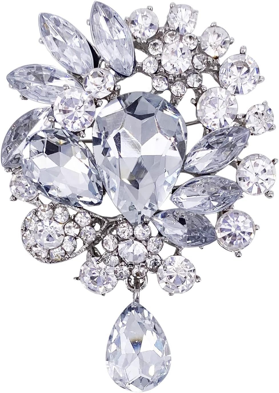Vintage Wedding Bridal Big Blue Crystal Rhinestone Tear Drop Brooch Pin for Women - WORLD TIME VISITS