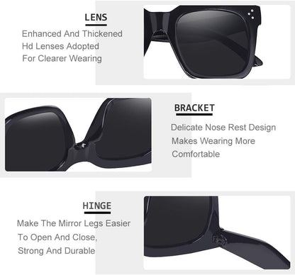 Vintage Women Oversized Sunglasses Designer Luxury Square Sun Glasses UV400 Protection Flat Lens