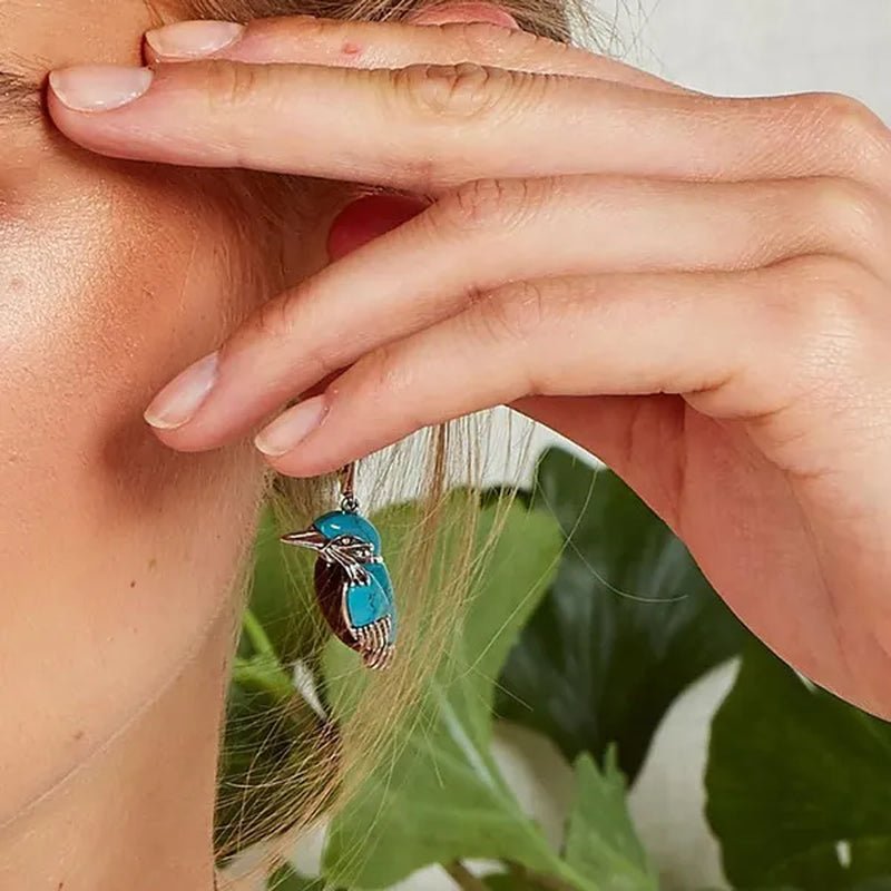 Vintage Women's Exquisite 925 Sterling Silver Hook Dangle Turquoise Amber Hummingbird Bird Earrings Engagement Wedding Earrings Birthday Anniversary Gift Jewelry