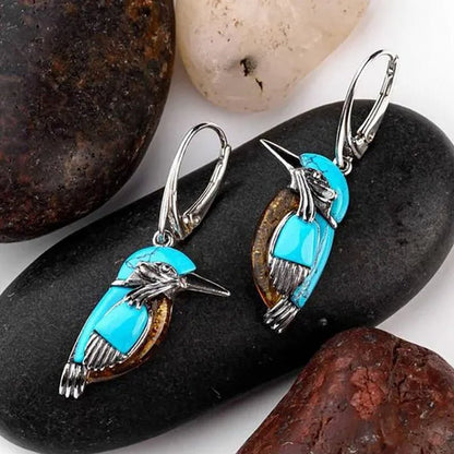 Vintage Women's Exquisite 925 Sterling Silver Hook Dangle Turquoise Amber Hummingbird Bird Earrings Engagement Wedding Earrings Birthday Anniversary Gift Jewelry - WORLD TIME VISITS