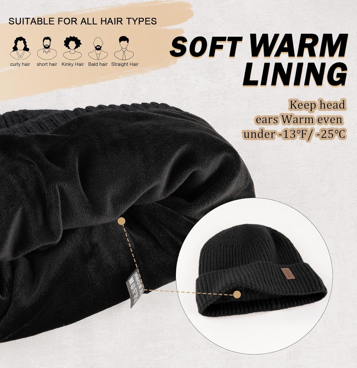 Warm Beanie for Men Women, Fleece Lined Beanie Warm Winter Caps Unisex Fashion Knit Cuffed Cap - WORLD TIME VISITS