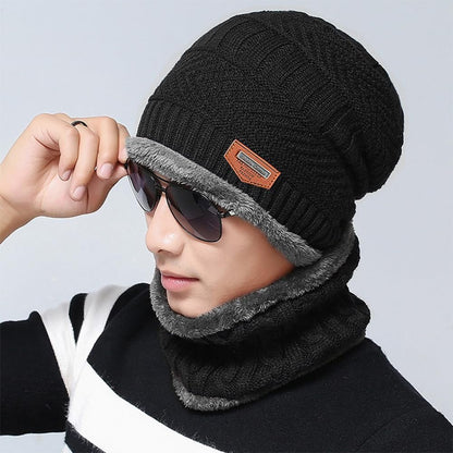 Warm Winter Beanie Hat & Scarf Set Stylish Knit Skull Cap for Men Women - WORLD TIME VISITS