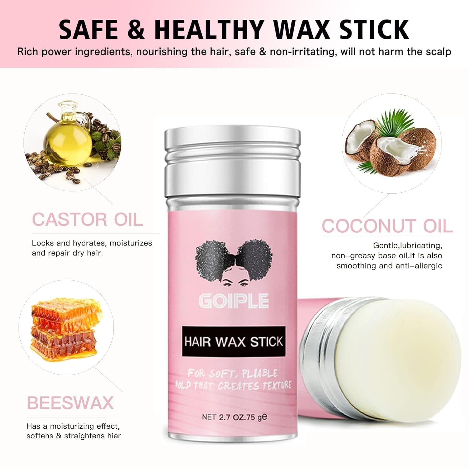 Wax Stick for Hair, Pomade Long - Lasting Wax, Smoothing & Slick Stick for Wigs, Styling Waxes for Fly Away & Edge Frizz Hair (2.7 Oz) - WORLD TIME VISITS