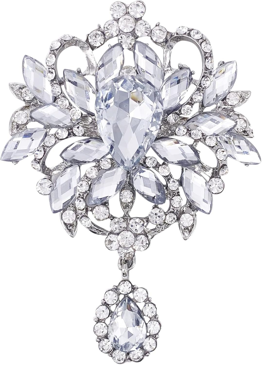 Wedding Bridal Big Brown Crystal Rhinestone Bouquet Brooch Pin for Women Golden Tone - WORLD TIME VISITS