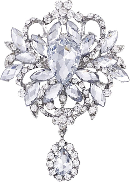 Wedding Bridal Big Brown Crystal Rhinestone Bouquet Brooch Pin for Women Golden Tone - WORLD TIME VISITS