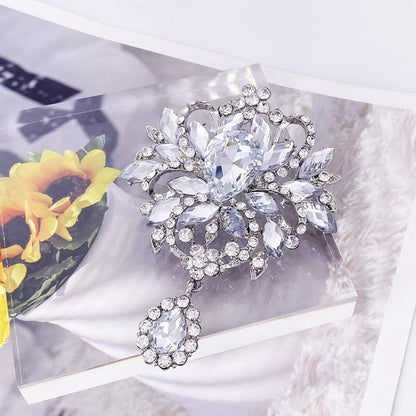 Wedding Bridal Big Brown Crystal Rhinestone Bouquet Brooch Pin for Women Golden Tone - WORLD TIME VISITS
