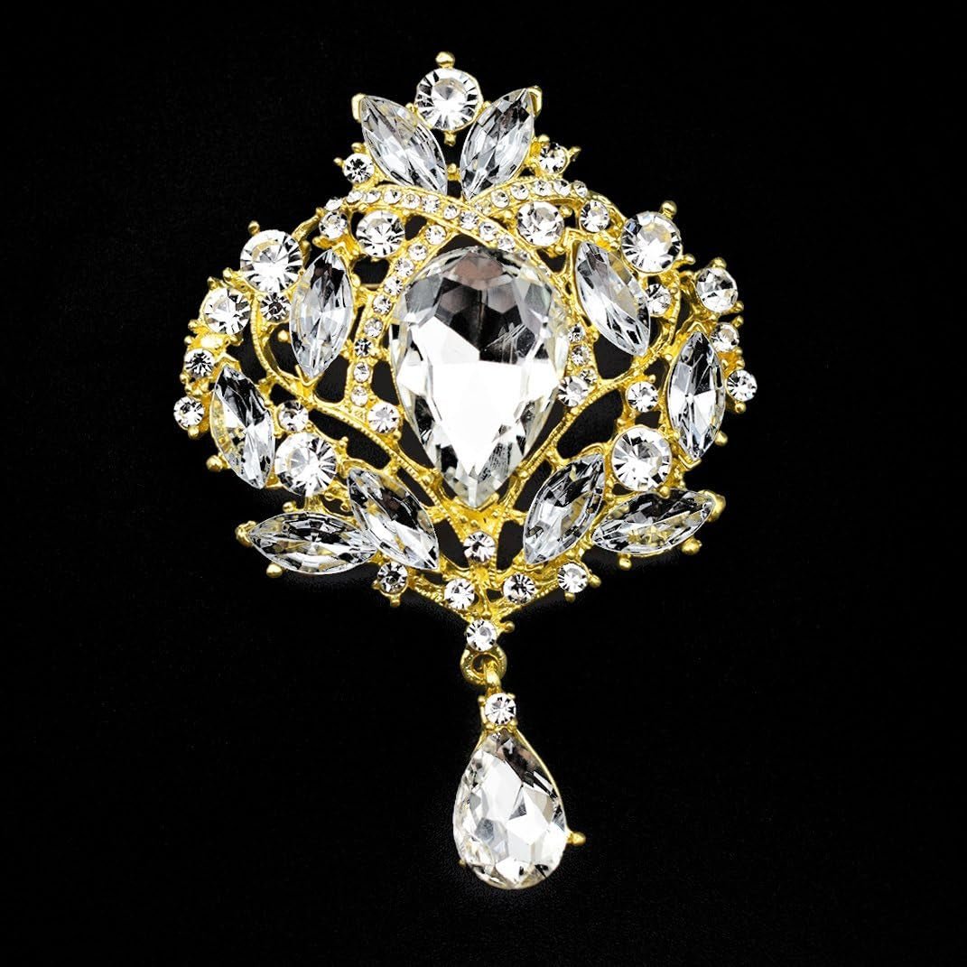 Wedding Bridal Big Crystal Rhinestone Bouquet Brooch Shawl Pin for Women