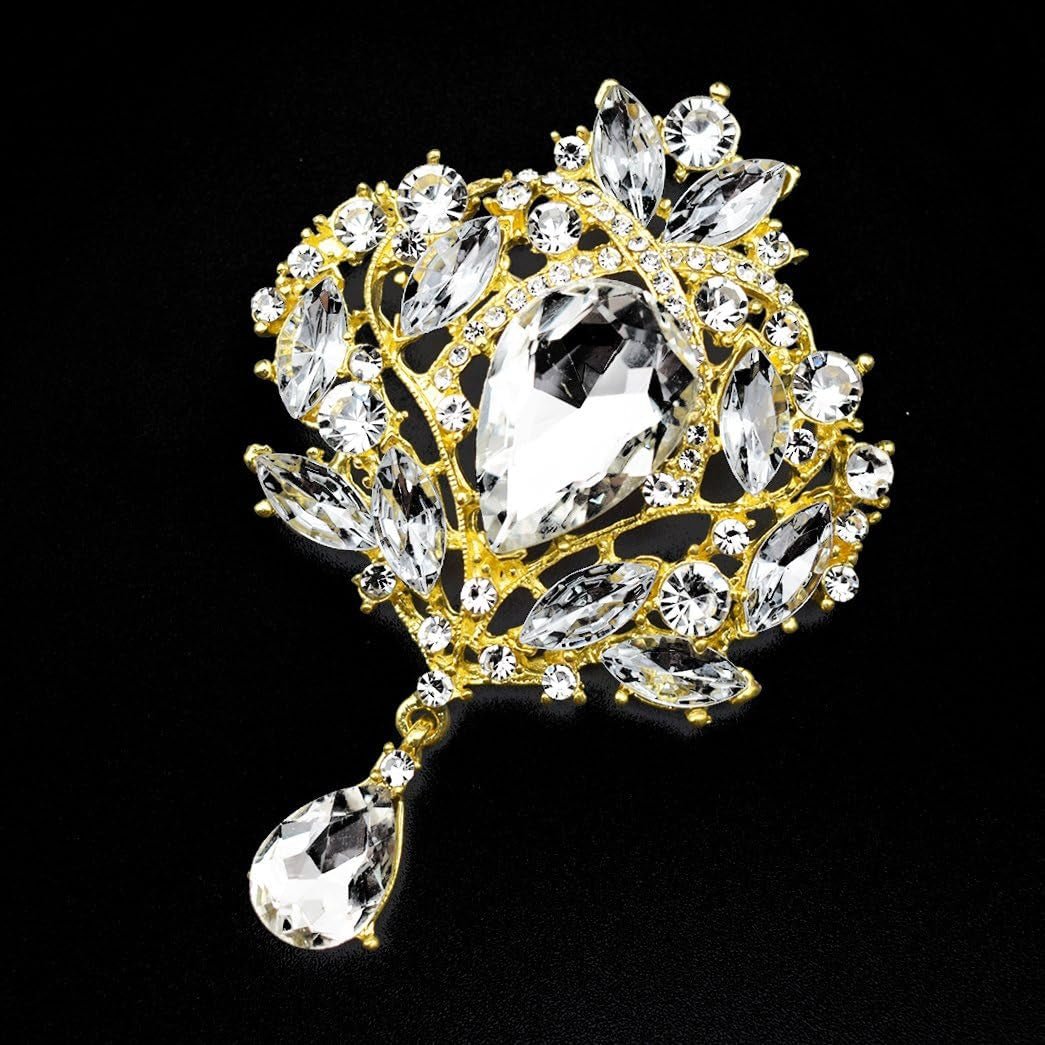 Wedding Bridal Big Crystal Rhinestone Bouquet Brooch Shawl Pin for Women